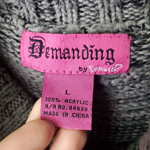 Y2K Black Gray Striped Knit Cowl Neck Mini Dress Size Large - Picture 6 of 7